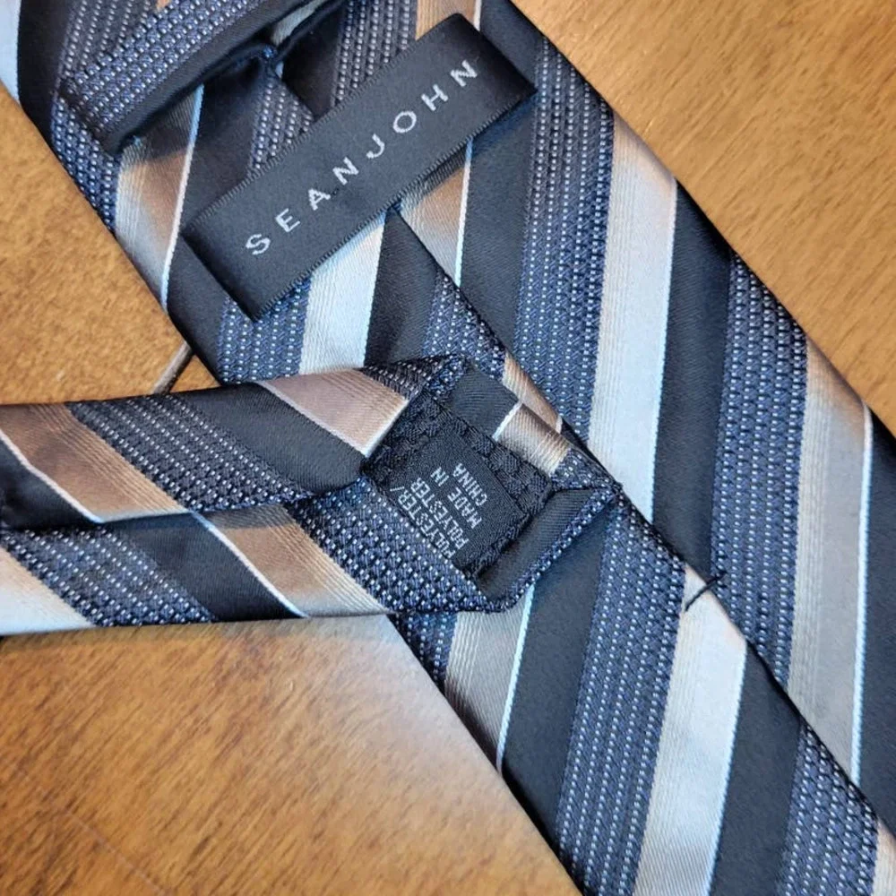 Sean John Black, Taupe Stripe Tie